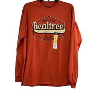 NEW Realtree Men's Long Sleeve Tee Shirt Size Medium Orange Logo Deer Antlers